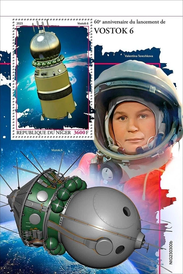 Hoja de sello VOSTOK-6 y cosmonauta Valentina Tereshkova Space MNH 1v (2023 Níger) Foto 1 de 1