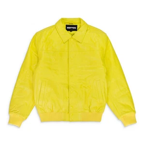 NWT SP5DER DEBOSSED YELLOW LEATHER JACKET SIZE S $555 - Picture 1 of 6
