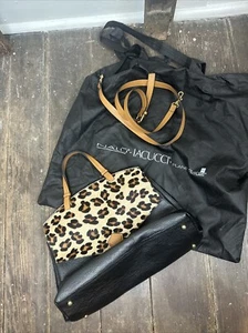 Italienische Leder Handtasche Lacucci Fellbesatz Handtasche Tiermotiv Gepard klassisch - Bild 1 von 9
