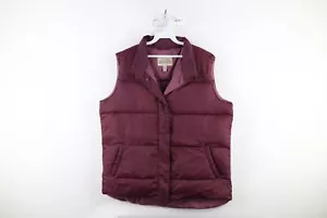 Cabelas Womens Large Spell Out Goose Down Insulated Puffer Vest Jacket Purple - Picture 1 of 14