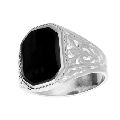 Argento Sterling da Uomo Anello Onice Decorato Design Marchiato MISURA S - W UK - Immagine 1 di 4