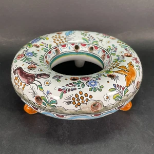 Vtg BERARDOS Hand Painted Footed Ceramic Flower Frog RING Vase Animals PORTUGAL - Picture 1 of 12