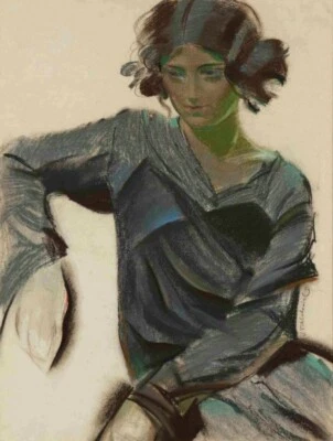 Girl in a Blue Dress – Sergei Chekhonin 1918 Russian Avant-Garde Art Print Decor - Image 1 of 2