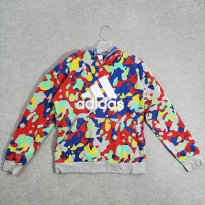 Adidas Boys Sweatshirt Large Red Camo Hoodie Logo Lava Lamp Graphic Print - Picture 1 of 14