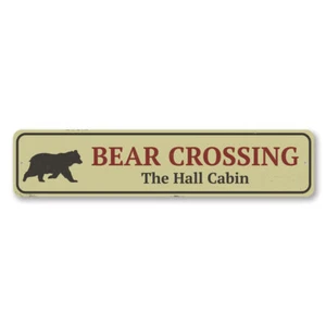 Personalized Bear Crossing Family Name Cabin Aluminum Metal Decor Sign - Picture 1 of 4