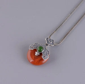 I05 Anhänger Silber 925 Fledermaus roter Achat und grüner Jaspis - Bild 1 von 2