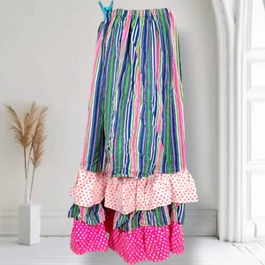 Vintage Clowncore Tiered Ruffled Maxi Skirt Size L Elastic Waist Colorful Rodeo - Picture 1 of 12