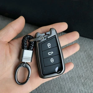 Men Keychain Metal Leather Key Ring Chain Keyfob Car Keyring Holder Braided Rope - Foto 1 di 12