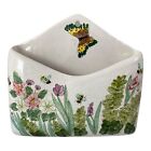 Crackle Finish Ceramic Wall Pocket Holder Floral Hand Painted Butterfly & Bees