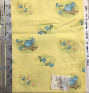 Sweet Bluebird on Yellow Cotton Flannel Fabric Remnant 23 by 44