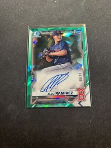 2021 Bowman Chrome Prospect HTA Green Atomic Refractor /99 Aldo Ramirez Auto