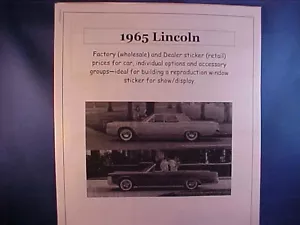 1965 Lincoln Continental factory cost/dealer retail pricing for cars + options - Picture 1 of 1