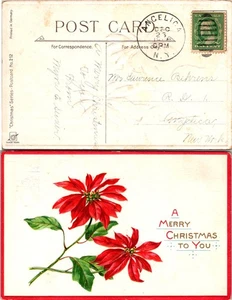 Vintage Christmas Poinsettia Postcard - Holiday Greeting Card 1910s - Picture 1 of 1