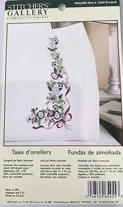 Kreuzstich Kissenbezüge blau & violett Blumenstrauß Hefter Galerie 2 gestempelte Hüllen - Bild 1 von 2