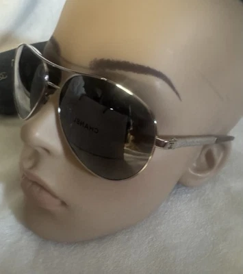 CHANEL Sunglasses AUTHENTIC 4185 CH4185 Silver CC Aviator Pilot Denim Metallic - Image 1 of 4