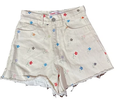 Pantalones Cortos Lisa Says Gah X Nuuly Para Mujer Talla 0 Nuevos con Etiquetas Marfil Floral Denim Borde Crudo Foto 1 de 4