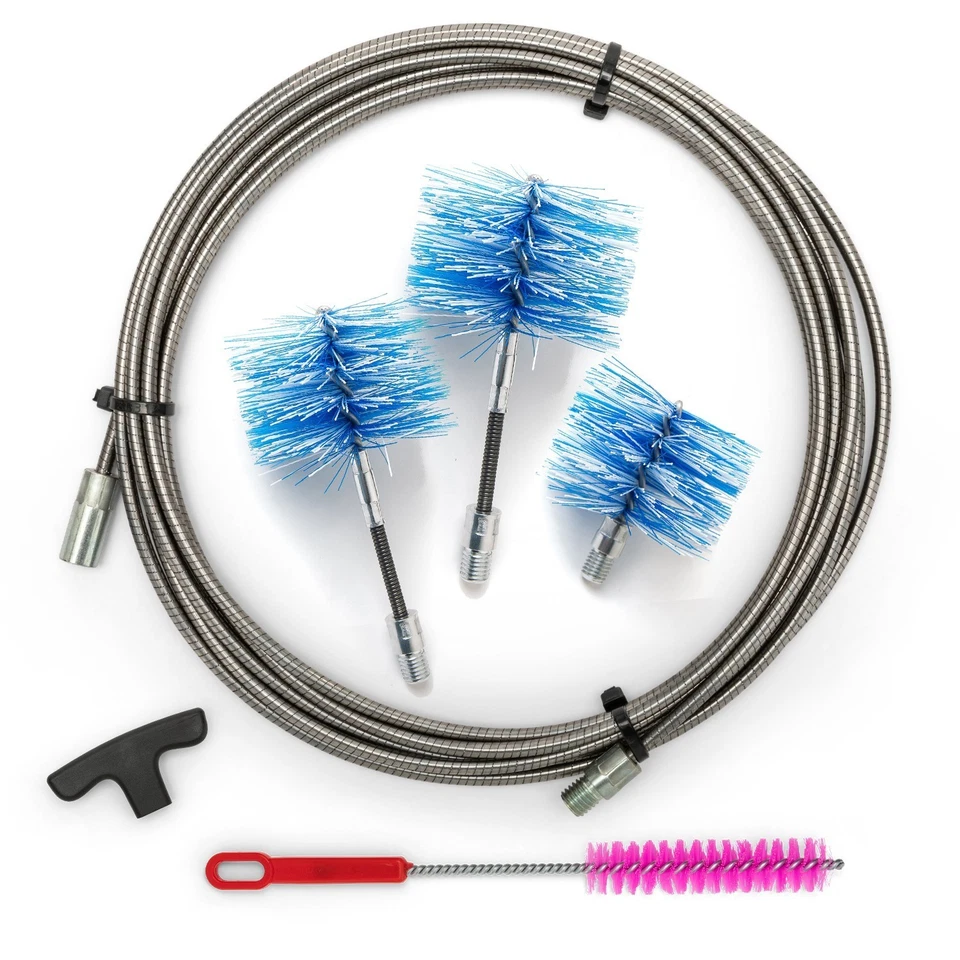 BARETTO KIT Pulizia Tubi Stufa Pellet 9 M INOX + 2/3 Spazzole 80 100 120 mm - Immagine 1 di 1