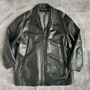 Men's Vintage Y2K Kenneth Cole Classic Black Leather Zip Up Drivers Jacket Sz XL - Picture 1 of 5