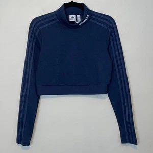 Adidas Retro Luxus High Neck Langarm Cropped Top in Midnight Blue Gr. M - Bild 1 von 4