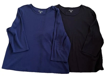 Lote de 2 Blusas Básicas Negras y Azul Marino Para Mujer Talla 2X Plus Kim Rogers Usadas en Excelente Condición Foto 1 de 4