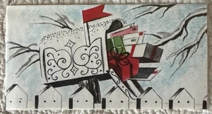Tarjeta de felicitación de colección de papel con patrón de desplazamiento de buzón de Navidad sin usar de la década de 1950 - Imagen 1 de 3