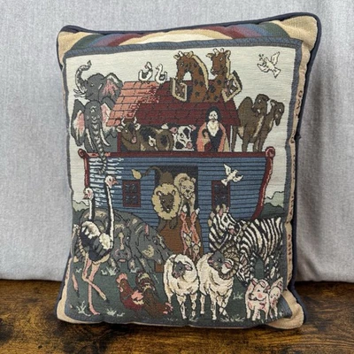 Vintage Tapestry Pillow-Noah's Ark Animals-12" x 16" - Image 1 of 4