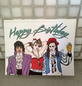 Prince Madonna Boy George 80’s Retro Feliz Cumpleaños Tarjeta de Felicitación NUEVO Juego de 2 - Imagen 1 de 3