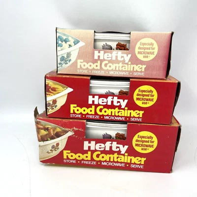 New Old Stock 3 Vtg Hefty Plastic Floral Flower Food Containers 1 1/2 Qt 3 C 2 C - Image 1 of 4