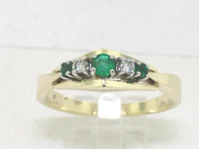 Smaragd Brillant Ring 585 Gold 14Kt Gold 3 Smaragde 0,23ct  2 Brillanten 0,10ct - Bild 1 von 4