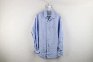 Vtg LL Bean Mens Medium Tall Slightly Fitted Linen Collared Button Shirt Blue - Picture 1 of 13