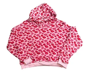 Faded Rose Pullover Hoodie Women's Lips All Over Long Sleeve Fleece Size XL - Picture 1 of 6