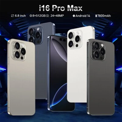 2025 New i16 Pro Max 6.8" Android Smartphone Unlocked 8+512GB 7800mAh Dual SIM - Image 1 of 4