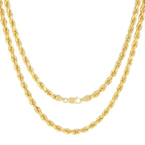 18K Yellow Gold Solid Mens 5mm Diamond Cut Rope Chain Italian Necklace 28" - Picture 1 of 12