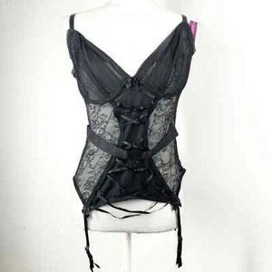 Adore Me Damen Andra ungefüttert tief Schnür Bustier schwarz Top Only Gr. 34D - Bild 1 von 8