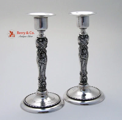 Figural Candlesticks Pair Wallace Sterling Silver 1890 Inscribed - Image 1 of 4