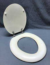 VTG Composite White Toilet Seat Bowl Hinge Chrome Brass Hardware Old 556-24B