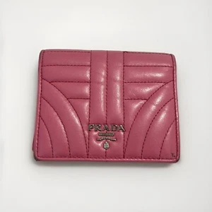 Prada Pink Quilted Leather Logo Embellished Bifold Wallet - Picture 1 of 4