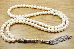 7-8mm x 99 FRESH WATER PEARLS Marwareed Lou Lou PRAYER BEADS ISLAMIC TASBIH GIFT - Picture 1 of 7