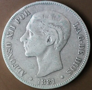 ESPAGNE ALFONSO XII 5 PESETAS 1881 ARGENT - Imagen 1 de 2