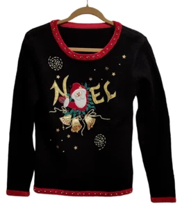 Christmas Vintage NOEL Sweater Embroidery Appliques Beads, See Measurements - Picture 1 of 5