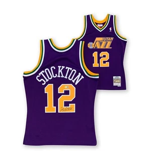 John Stockton Signed Utah Jazz Mitchell Ness Purple T/B Swing Jersey Beckett XL - Picture 1 of 3