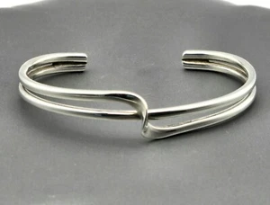 VTG 925 Sterling Silver ATI Cuff Bracelet 6.75" Modern Double Band Twist 19.4g - Picture 1 of 10