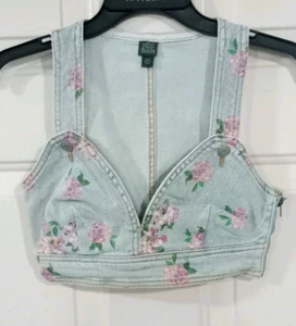 Top corto Wild Fable floral azul/rosa talla XXS nuevo con etiquetas - Imagen 1 de 4