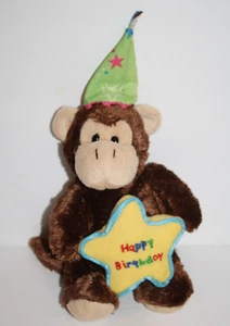 Plushland Happy Birthday Monkey Holds Star Hat Plush 8" Stuffed Animal Soft Toy - Picture 1 of 8