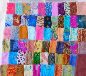 Sari CHIFFON Fabric Vintage Sari Fabric Material Remnant 60pcs 10" SQUARES DS320 - Picture 1 of 7