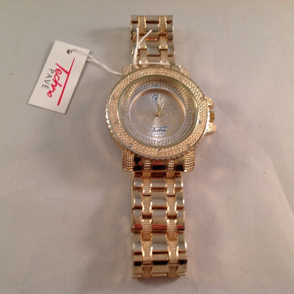 Techno Pave 6191 Mens Diamond Accented Goldtone Watch   NEW - Image 1 of 1