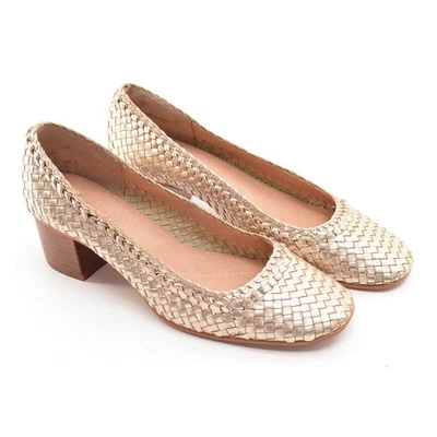 Женские Madewell сплетенный низкий насосы 7 M золото кожи круглый носок поскользнуться на каблуках туфли - Изображение 1 из 4