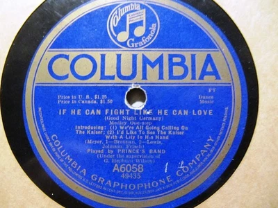 1918 World War I GOODNIGHT GERMANY Calling on the KAISER Military Band COLUMBIA - Image 1 of 2