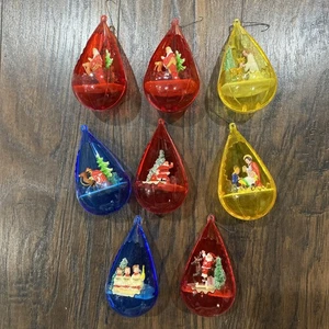 Vtg Jewel Brite 3D Teardrop Christmas Ornaments Set of 8 Nativity Santa Angels - Picture 1 of 16