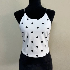 Zara top women medium cropped spaghetti strap polka dot black & white - Picture 1 of 10